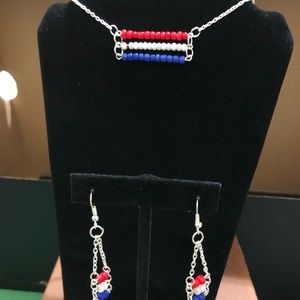 Red, white and blue necklace and earrings set